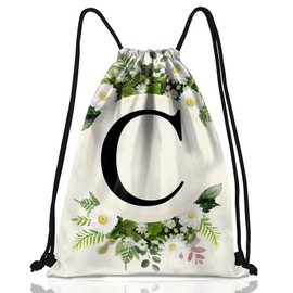 Zewurtuw Initial Letter Drawstring Backpack String Sports Gym Bags Waterproof Sackpack Cute for Men Women Beach (13"×17") (Letter-C)