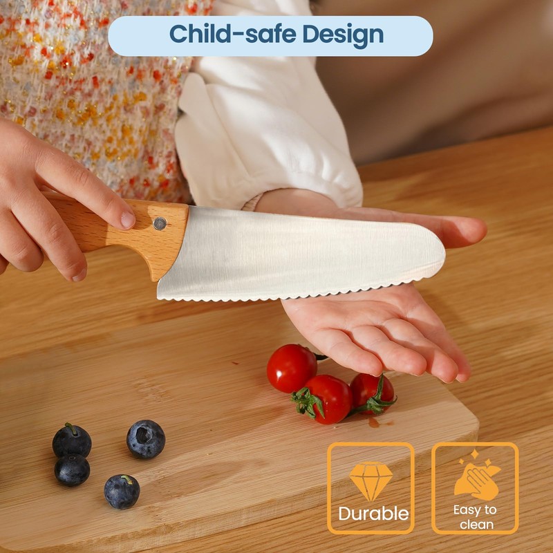 Kibbidea Kids Knife Set for Real Cooking, 4pcs Safe Kitchen