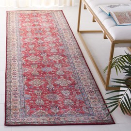 SAFAVIEH Washable Rug Tucson Collection - 2'6" x 8' Runner, Rust & Beige, Slip Resistant, Ideal for High Traffic Areas in Living Room, Hallway, Foyer, Kitchen, Bedroom (TSN196P-28)