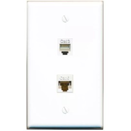 Wallplate City 1 RJ11 RJ12 Phone Port and 1 CAT6 White Ethernet Port Wall Plate