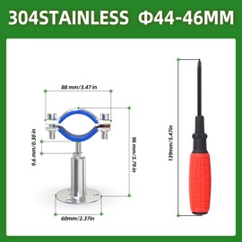 TAISHER 4PCS 304 Stainless Steel Wall Mount Ceiling Mount Adjustable Pipe Supports，Adjustable Pipe Strap Bracket Clamp，Suitable for 1-1/2 inch diameter tubes (44-46mm)，Adjustable Height 20-50mm