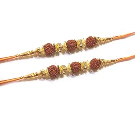 SWARA ONLINE Rakshabandhan Gift Rudraksh rakhi for brother with maroon colour and golden colour Set of Two
