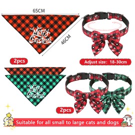 Pack of 2 Dog Bandana and 2 Pieces Bow Tie Dog Collar, Christmas Scarf Dog, Headscarves for Dogs, Bandana Dog for Christmas, Triangle Bibs for Dogs, Dog Christmas Gifts