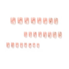 Christmas Press on Nails Square Short Length, 24Pcs Artificial Nude Fake Nails with Xmas Tree Snow Star Designs, Winter Glossy Full Cover False Nails Acrylic Holiday Fingernails for Women