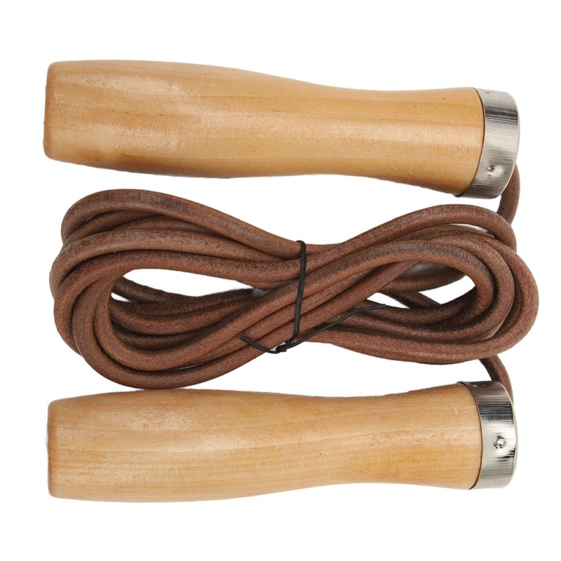 Jump Rope Cowhide Wooden Handle Portable Highly Effective Skipping Rope