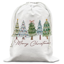 WXHUM Cute Drawstring Santa Sacks Xmas Bags for Gifts, Reusable Merry Christmas Bags Gifts for Women Mom Grandma,Medium Size Drawstring Santa Sack, Merry Christmas Favors for Women, 16x20 Inch