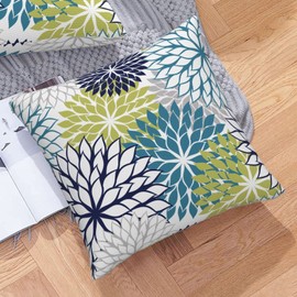 SHAPTOY Navy Blue and Sage Green Gray Dahlia Throw Pillow Covers 18x18 Inch Spring Summer Outdoor Geometric Flower Decorative Pillows Cover Set of 2 Modern Pillowcase for Bed Couch Sofa Decor