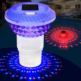 Solar Chlorine Floater with Colorful Light Show, Button Control Pool Chlorine Floater, Chlorine Floater with Adjustable Release, Easy Opening Floating Chlorine Dispenser for Pool, Hot Tub