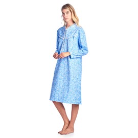 Casual Nights Women's Flannel Floral Long Sleeve Nightgown - Blue - Large