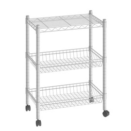 Guan River 3 Tier Wire Shelving Wire Basket Shelf Storage Shelf Adjustable Metal Shelf 2 Bottoms for Choose(Castor or Leveling Feet) for Office,Kitchen,Bedroom,Silver(23.23" L x 13.11" W x 32.28" H)
