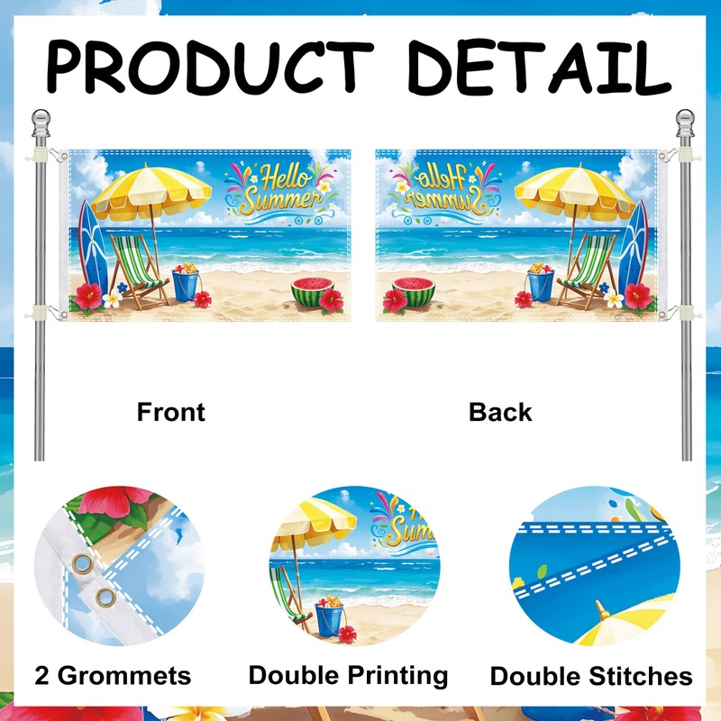 3×5Ft Hello Summer Beach Flag, Tropical Summer Themed Decorative Flag