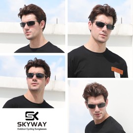 SKYWAY Mens Sunglasses Polarized for Outdoor Sports Metal Frame Cycling Glasses UV400 Protection, Anti Glare, Reduce Eye Fatigue