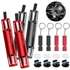 VEGCOO 2-in-1 Car Emergency Hammer with Belt Cutter, 4 Pieces Safety Hammer with Belt Cutter, with 4 Test Glasses and Safety Whistle, Glass Breaker for Cars and Buses
