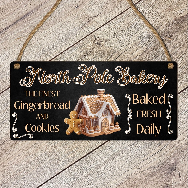 "North Pole Bakery" Christmas Plaque - Festive Gingerbread House Sign