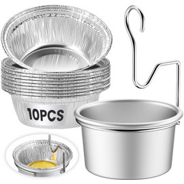 SpiralScgv Premium Grill Grease Trap Kit - Includes 10 Liners & Heavy-Duty Clips - Universal Fit for Weber, Char-Broil, Kenmore Grills - Rust-Proof, Easy-Clean Design for Mess-Free BBQ（Silver）