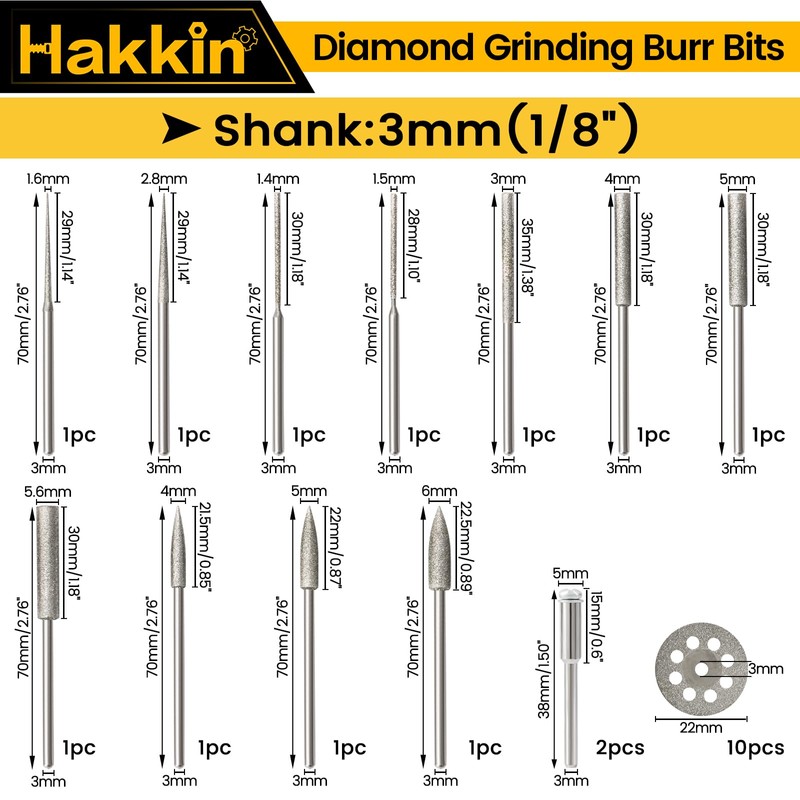 Stone Carving Set Hakkin 21Pcs Diamond Grinding Bit Set Diamond