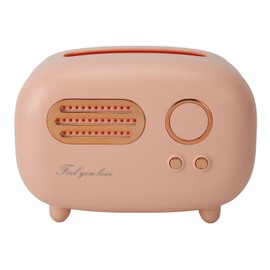 Tissue Box Holder Cute Radio Style Wide Opening Anti Slip Feet Plastic Tissue Paper Box for Office Bedroom Living Room Pink