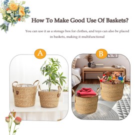 SANGOGO Flower Pot Planter Wicker Planter with Handle Storage Basket Toy Storage Basket with Handle Handmade (M)