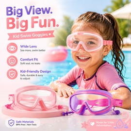 Kids Swim Goggles for Boys & Girls – Panoramic Anti-Fog UV Protection Swimming Glasses with Wide HD View, Leak-Proof Soft Silicone Frame & Adjustable Strap for Swimming Training