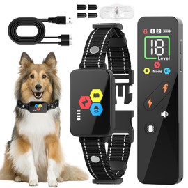 Xkimos Dog Bark Collar,18 Levels Beep Smart Dog Shock Collar,4 Modes Electric Dog Training Collar with Remote, IP67 Waterproof Dog Barking Collar,Safety Anti Barking Device for Dogs 1-120lbs