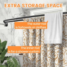 Haryaers Double Curved Shower Curtain Rod, Matte Black Adjustable 37-78 Inches, Stainless Steel Double Shower Curtain Rods for Bathroom, Laundry Room, Bathtub and more，No Rust, Need to Drill