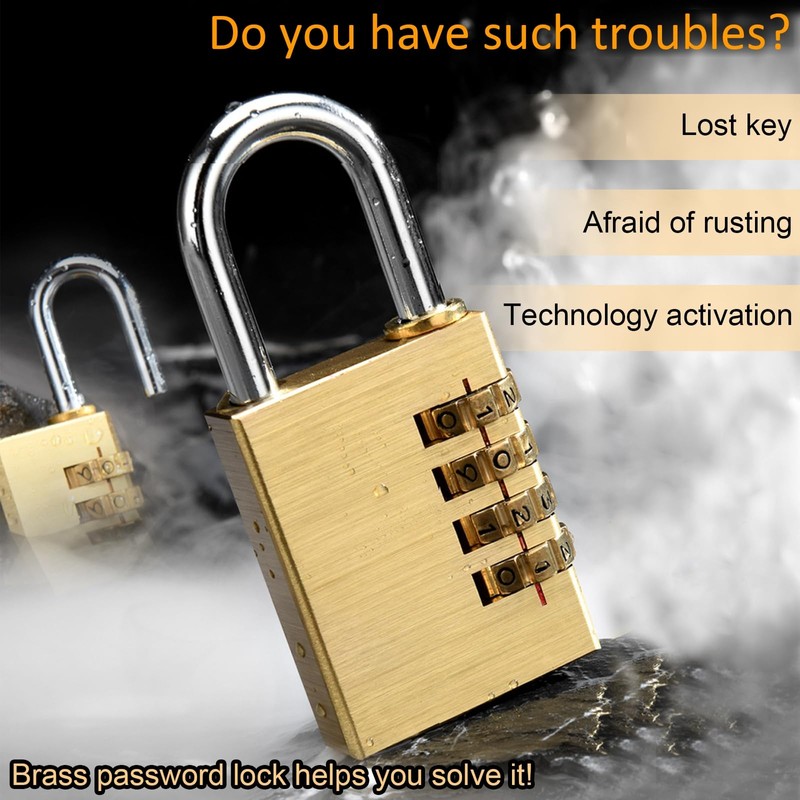 Combination Lock Small, Pack of 2 Padlock Numbers Gold Lock