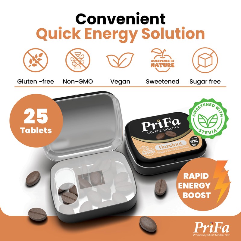 PriFa Hazelnut Coffee Tablets – Sweetened with Stevia, Nutty &