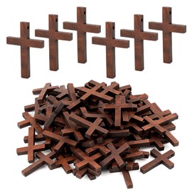Nicime 50pcs Brown Mini Wood Cross, Wooden Cross Craft Decoration, Small Ornament DIY Accessory for Keychain, Bracelet, Necklace