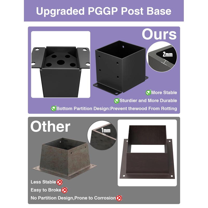 PGGP 2 PCS Metal 6×6 Post Base, Inner Size 5.6"x5.6"