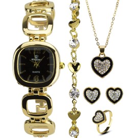 Gift Set Women's Watch Black - Jewelry Set- Necklace-Ring- Earrings - Band
