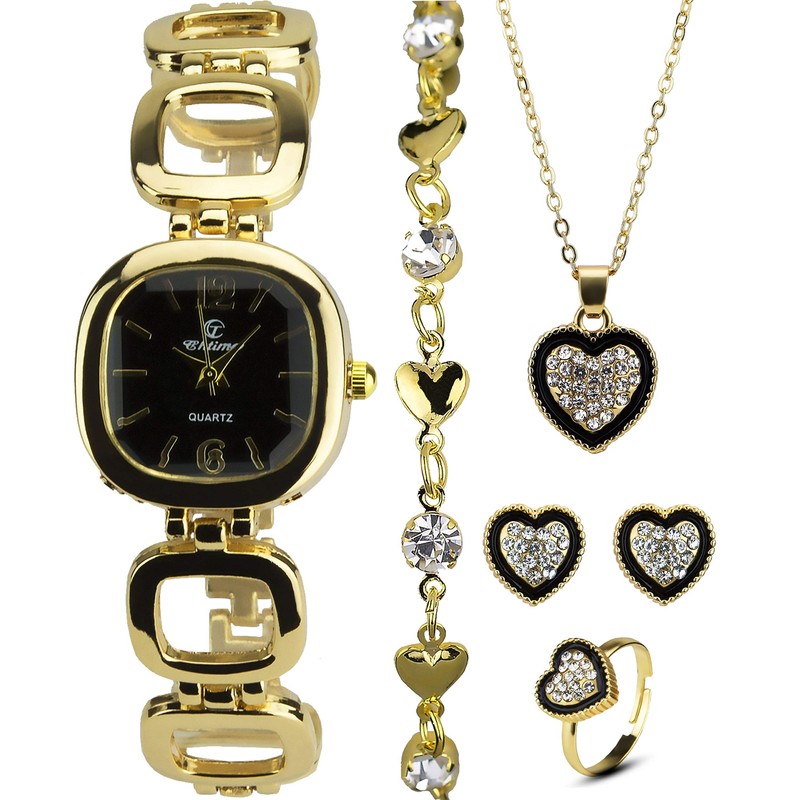Gift Set Women's Watch Black - Jewelry Set- Necklace-Ring- Earrings