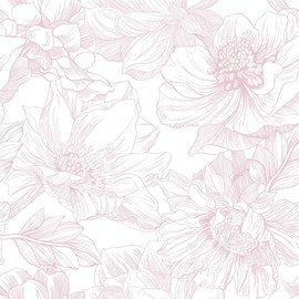 Ismoon Large Floral Peel and Stick Wallpaper Boho White/Pink Contact Paper 17.3inx11.4ft Removable Self Adhesive Bedroom Cabinet Mural Wall Decor Vinyl Roll