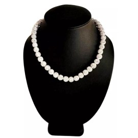 Power Energy Sports Iced Crystal Rhinestone Pollyanna Disco Ball Bead Baseball Necklace White Silver - 22" inches