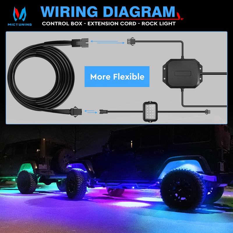 MICTUNING 2 Pack 10FT 3 Pin Rock Light Extension Wire