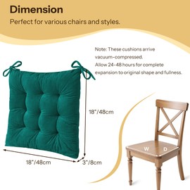 FlyGulls Corduroy Chair Cushions for Dining Chairs Indoor Kitchen Seat Cushion with Ties 1 Pack Tufted Large Kitchen Seat Pads for Dining Room 18" x 18" Deep Green