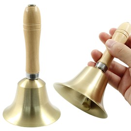 Zorveiio 2pcs Loud Ringing Solid Brass Hand Call Bell, Metal Hand Bell with Wooden Handle 3.15 in Call Bell Handbells, Decorative Bells for Party Props School Christmas Wedding Churchl Service Hotel