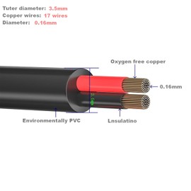 22 AWG 2 Conductor Electrical Wire - 66ft Stranded PVC Cord Oxygen-Free Copper Cable for Low Voltage LED Strips, Lamps, Lighting & Automotive - TUOFENG