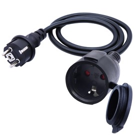 LANMINGLEL Verlängerungskabel Outdoor mit Schuko Stecker, AC Shucko Verlängerungskabel,Netzkabel Steckdosenverlängerung Schwarz,16A 250V Stecker Auf Buchse IP44 Für Zuhause, Büro, Außenbereich (1M)