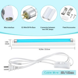 Coospider 2Pack 6W UV Light with Ozone,185nm Sanitizer Lamp with Cord and Plug, UVC Lamp for Shoes/Closet/Cabinet/Bathroom 110V CTUV-6