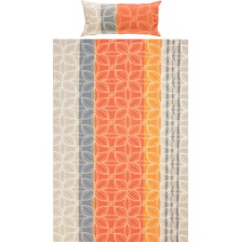 Erwin Müller Seersucker Bed Linen, 100% Cotton, Orange/Grey/Yellow, Size 155 x 220 cm (40 x 80 cm), Non-Iron, with Practical Zip, Temperature-Regulating (Other Colours, Sizes