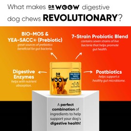 Dr Woow Probiotics for Dogs, Pet Dog Probiotics and Digestive Enzymes, Duck & Pumpkin Flavor Dog Probiotic Supplements, Dog Vitamins Dog Probiotic Chews and Prebiotics for Dogs, Dog Gas Relief