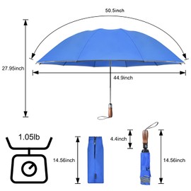 Lejorain Inverted Golf Travel Umbrella - Durable Compact Reversible Umbrella for Men 50 inches Light Blue Windproof Umbrella Auto Open Close