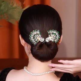 Wire Bun Makers for Women's Hair: Peacock Shape Hair Bun Maker for Long Hair, Shining Green Rhinestone Ball Hair Clip, Elegant Hairstyle Hair Bun Roller, Lazy Hair Curler Bun Maker, Hair Accessories