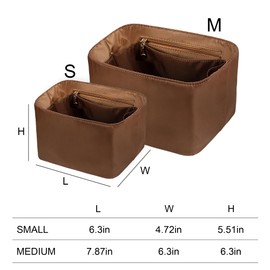 Vercord Handbag Purse Organizer Insert Tote Bag Shaper for Picotin 18/22 with Zipper Pocket Brown Small