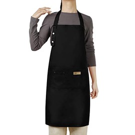 Hongsome Adjustable Button Bib Apron for Women Men,Waterdrop Resistant with 3 Pockets Cooking Kitchen Aprons for Chef BBQ Drawing Black
