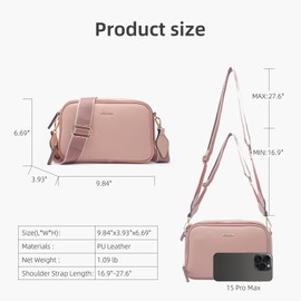 Prettyzys Crossbody Bags for Women, Medium Size Shoulder Handbags, Satchel Purse with Multi Zipper Pocket, Pink