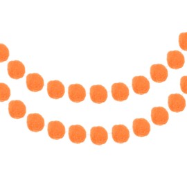 MECCANIXITY 2Pcs Felt Ball Garland Fluorescent Orange Pom Pom Garland Handing Balls 6.6 Feet Long 30 Balls Party Banner Decor for Christmas Birthday Party Decoration