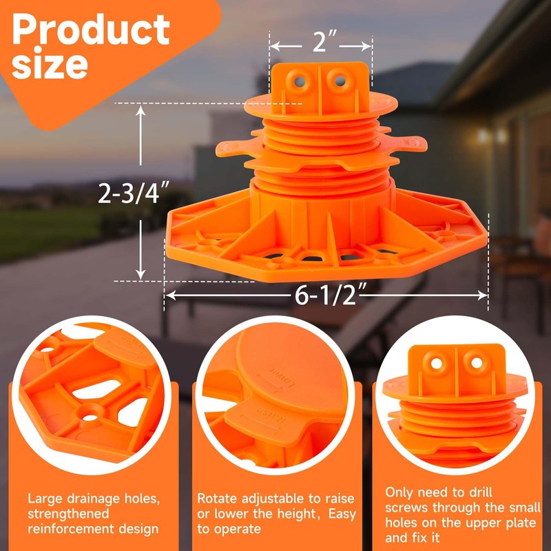 YEUQWJ 24 PCS Adjustable Deck Support Pedestal (1-3/16''-2-3/4''), Deck Foundation