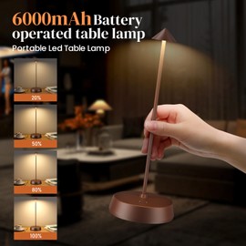 Rechargeable Cordless Table Lamp, 6000mAh Battery Operated ,LED Touch Dimmable Tables Lights,Portable Outdoor Wireless Table Light ,Bedside Night Lamps for Restaurant/Dining/Bar/Home/Reading(Brown)