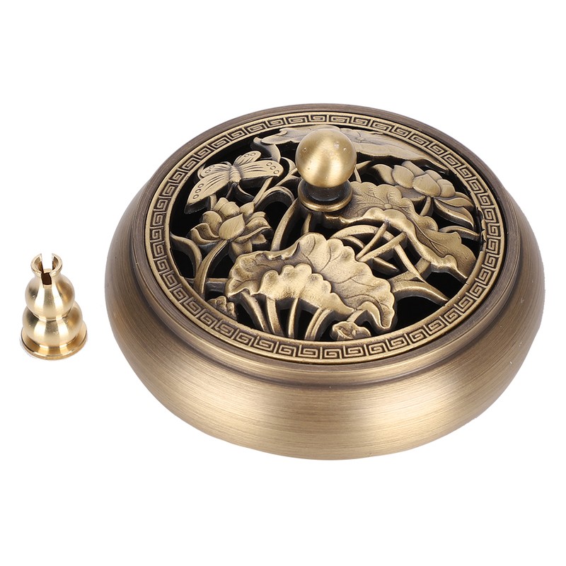 Brass Incense Burner Alloy Metal Stick with Lid Buddhist Supplies